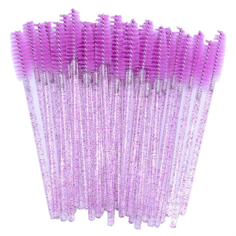 50Pcs Disposable Micro Glitter Eyelash Mascara Wands Mini Crystal Eye Lashes Brush Comb Eyebrow Spoolies Makeup Beauty Tools