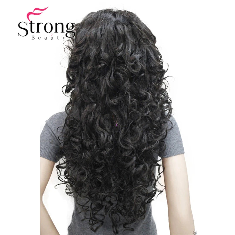 StrongBeauty Long Layers Thick Soft Bouncy Curls No Set Part Full Synthetic Wig Dark Brown Wigs for Women