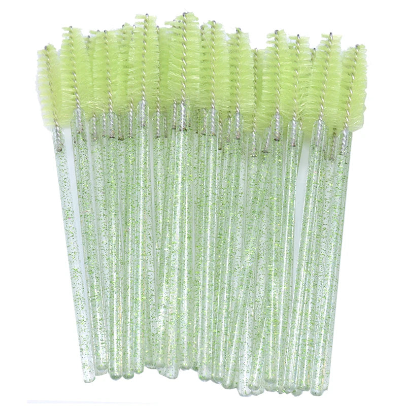 50Pcs Disposable Micro Glitter Eyelash Mascara Wands Mini Crystal Eye Lashes Brush Comb Eyebrow Spoolies Makeup Beauty Tools