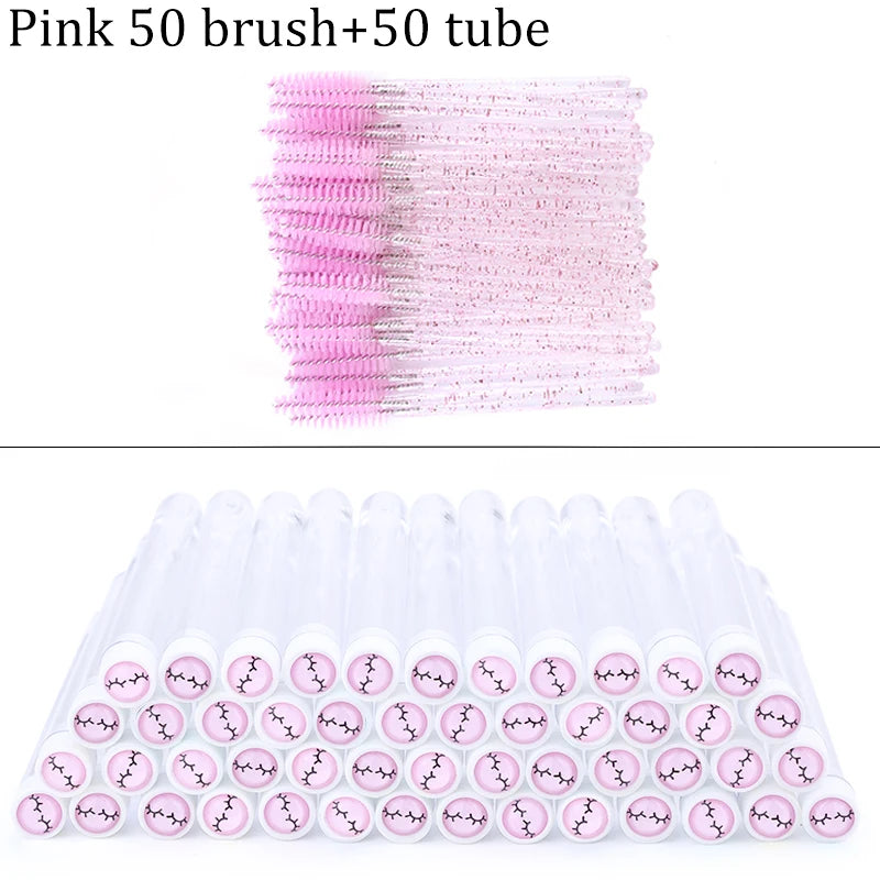 100PCS Disposable Eyelash Brushes Reusable Eyelashes Brush Lash Spoolies Brush Dust-proof Cleaner Storage Tubes Makeup Tool