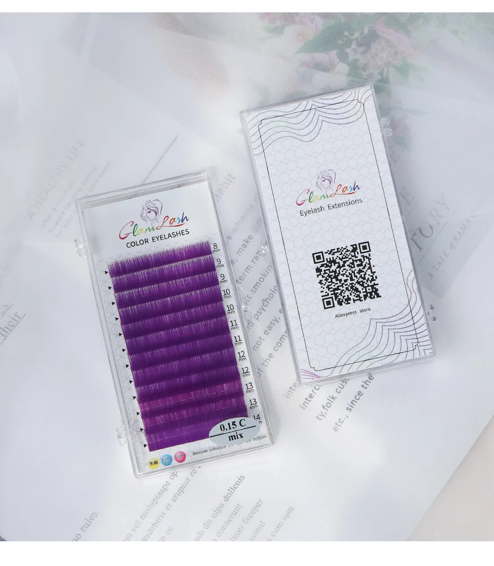 GLAMLASH Color Lash Purple Blue Brown Green Red White Pink Yellow Eyelash Extensions Individual False Colored Mink Lashes Makeup