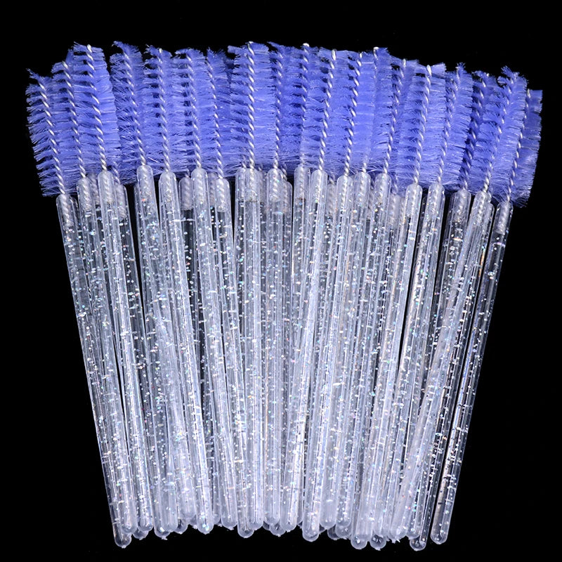 50pcs Sparkling Eyelash Mascara Wands Lash Extension Brush Shining Lash Spoolies Comb Eye Lashes Eyebrow Brushes