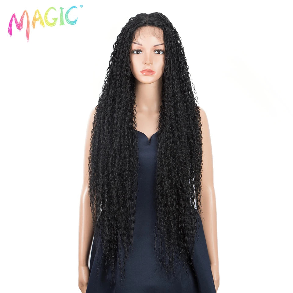 Magic Long Curly Ombre Black Blonde Platium Synthetic Lace Wigs for Black Women