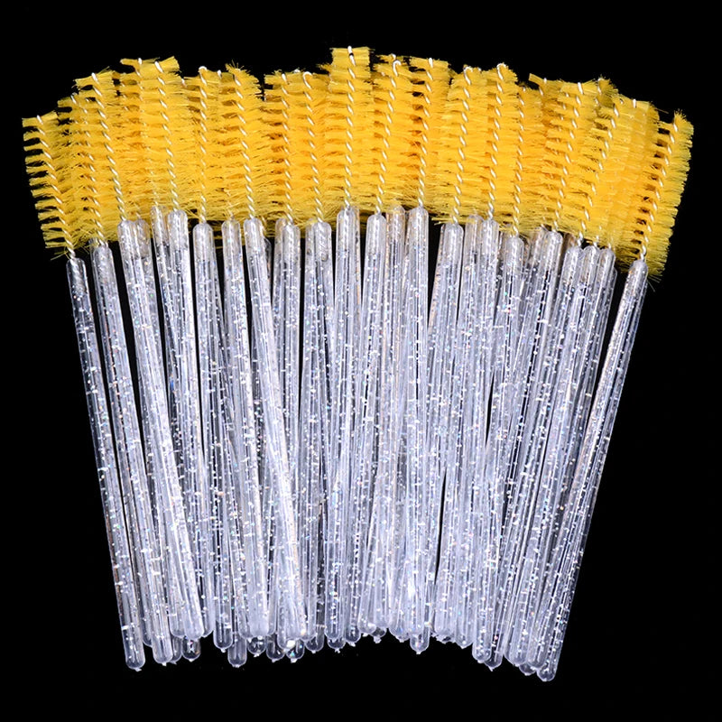 50pcs Sparkling Eyelash Mascara Wands Lash Extension Brush Shining Lash Spoolies Comb Eye Lashes Eyebrow Brushes