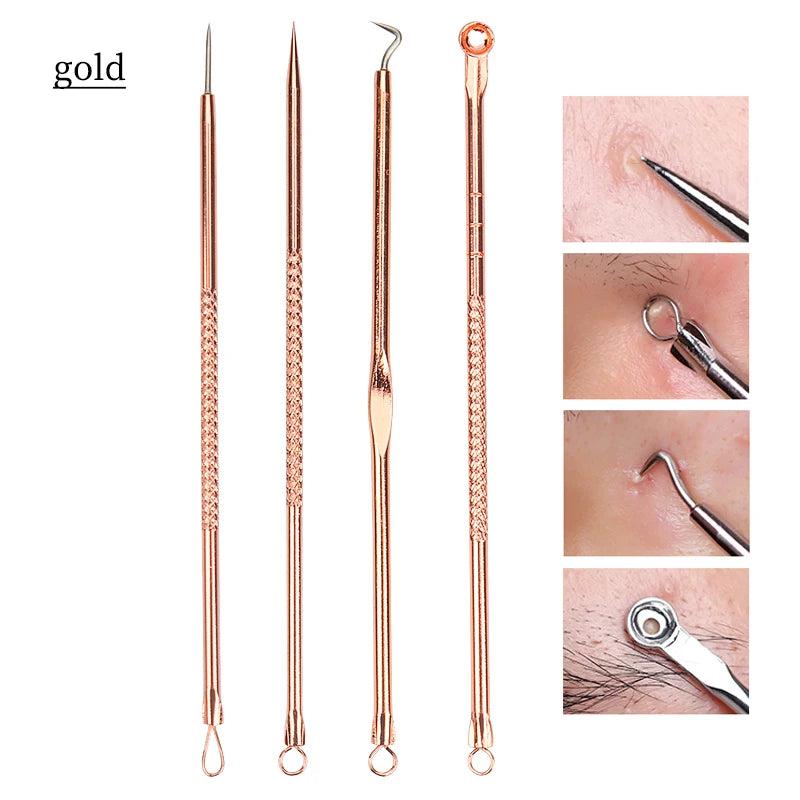 4 PCS Acne Blackhead Comedone Black Spot Pimple Blemish Remover Skin Care Women Beauty Acne Treatment Pore Cleanser Needle Hook