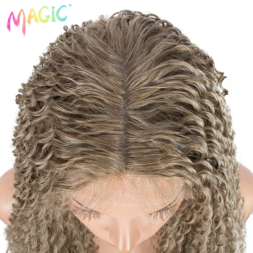 Magic Long Curly Ombre Black Blonde Platium Synthetic Lace Wigs for Black Women