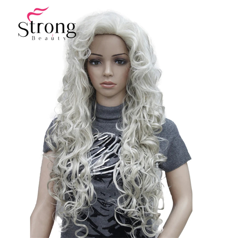 StrongBeauty Long Layers Thick Soft Bouncy Curls No Set Part Full Synthetic Wig Dark Brown Wigs for Women