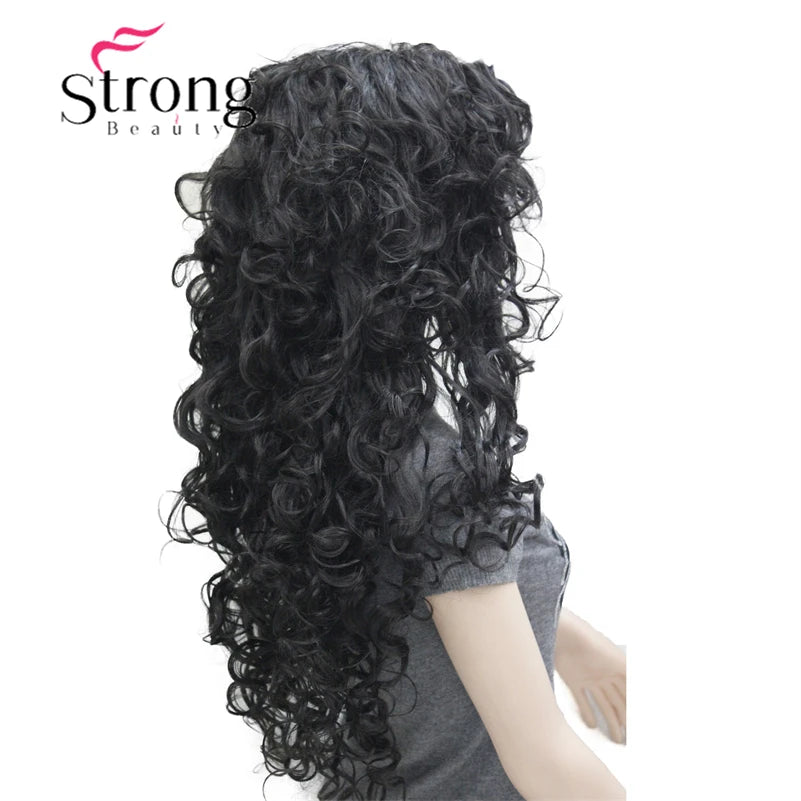 StrongBeauty Long Layers Thick Soft Bouncy Curls No Set Part Full Synthetic Wig Dark Brown Wigs for Women