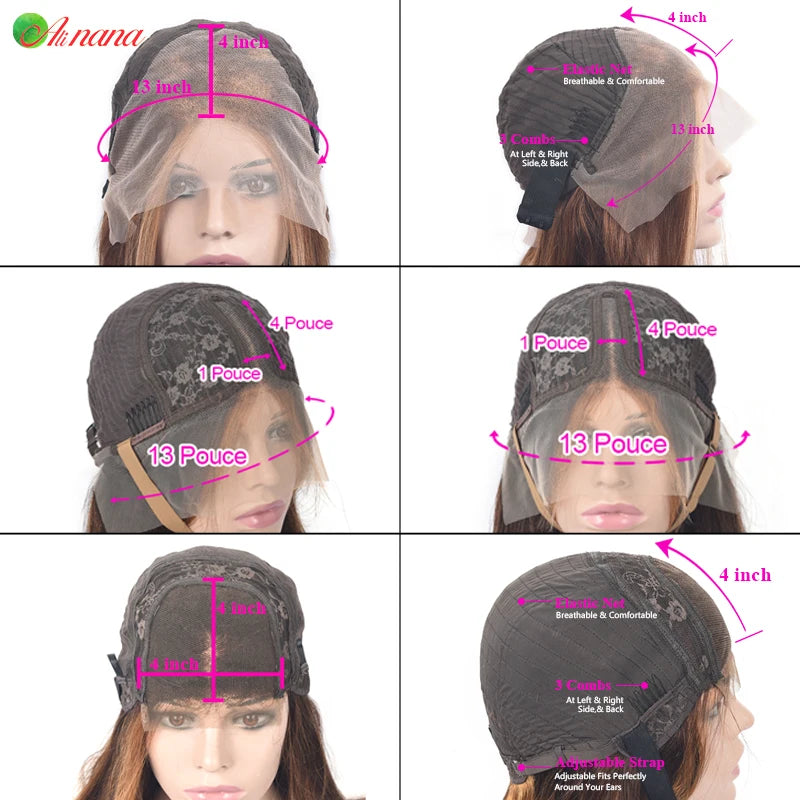 Remy Ombre Brown Ash Color With Bang 13x6 Transparent Lace Frontal Wig Straight PrePlucked 180% Density Human Hair Wig For Women