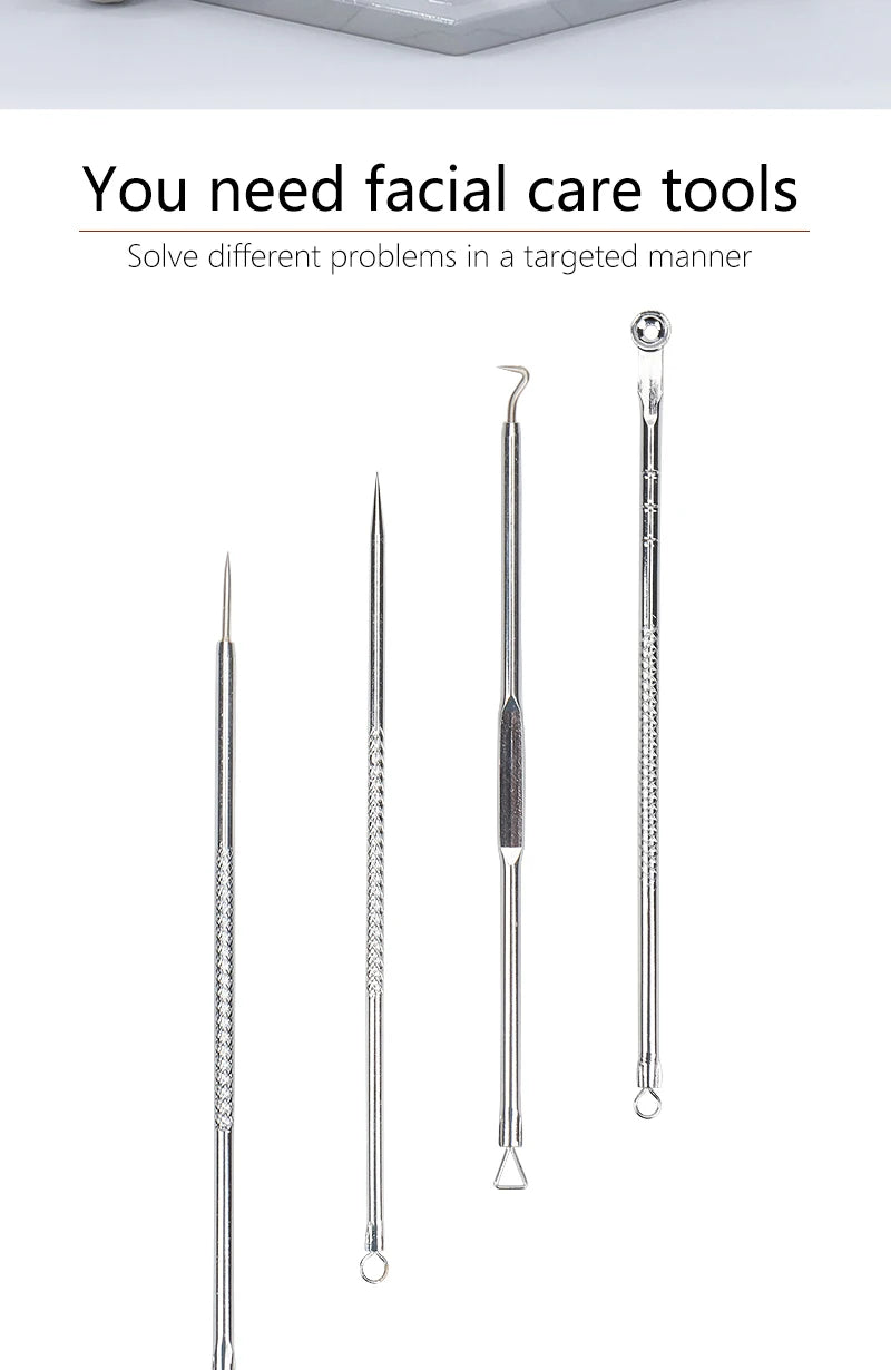 4 PCS Acne Blackhead Comedone Black Spot Pimple Blemish Remover Skin Care Women Beauty Acne Treatment Pore Cleanser Needle Hook