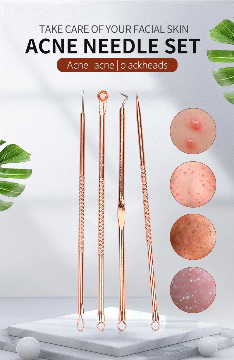 4 PCS Acne Blackhead Comedone Black Spot Pimple Blemish Remover Skin Care Women Beauty Acne Treatment Pore Cleanser Needle Hook