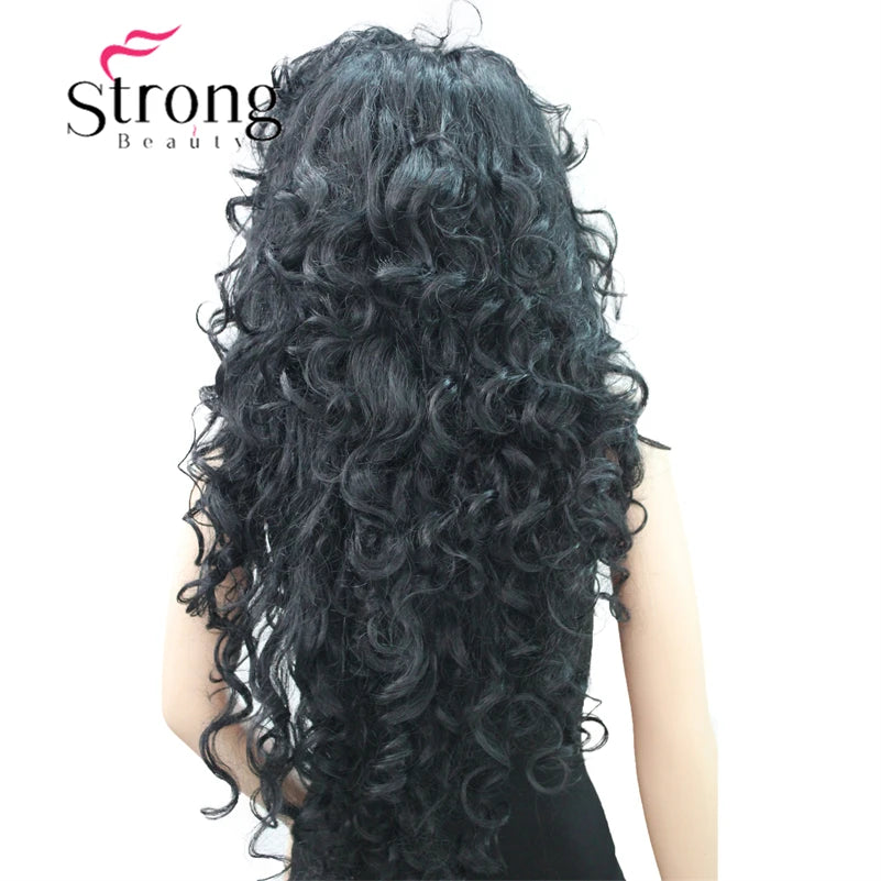StrongBeauty Long Layers Thick Soft Bouncy Curls No Set Part Full Synthetic Wig Dark Brown Wigs for Women