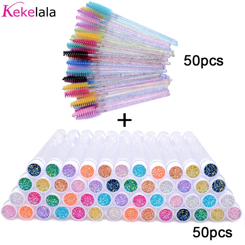 50sets Eyelash Mascara Wands With Tube Reusable Lash Spoolie Brush In Container Disposable Eyebrow Applicator Case