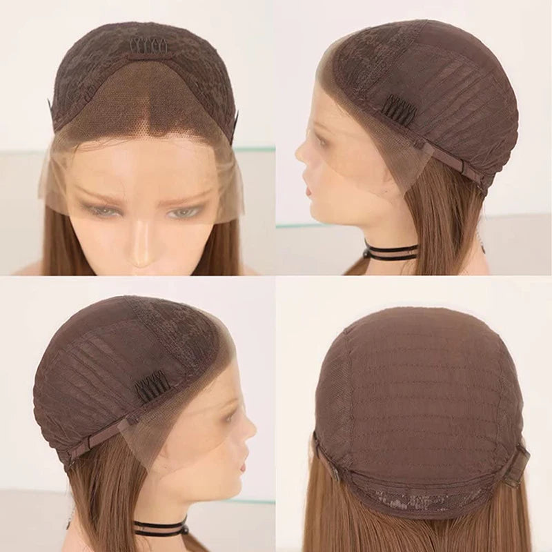AIMEYA  Brown Wigs Loose Beachy Wave Synthetic Lace Front Wigs for Women Free Part Pre Plucked Natural Looking Daily Wear Wigs