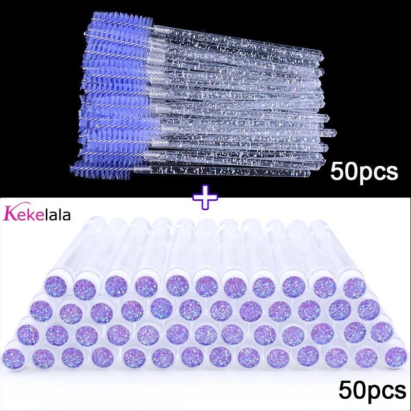 50sets Eyelash Mascara Wands With Tube Reusable Lash Spoolie Brush In Container Disposable Eyebrow Applicator Case