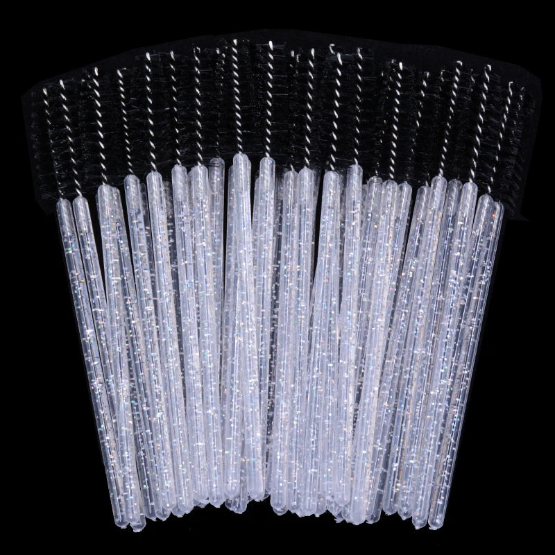 50pcs Sparkling Eyelash Mascara Wands Lash Extension Brush Shining Lash Spoolies Comb Eye Lashes Eyebrow Brushes