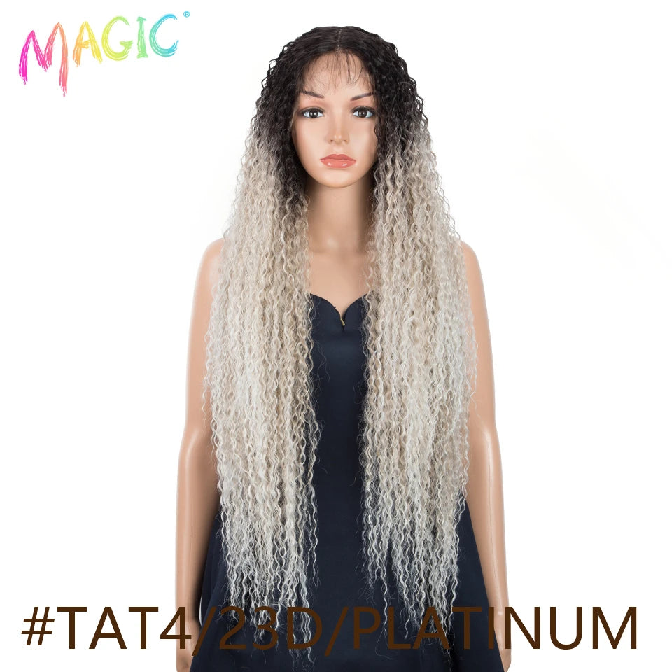 Magic Long Curly Ombre Black Blonde Platium Synthetic Lace Wigs for Black Women