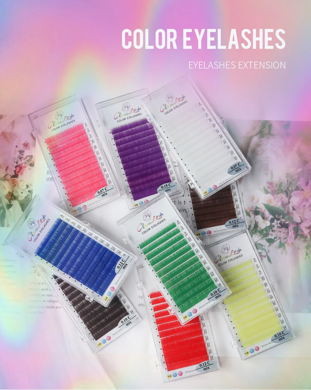 GLAMLASH Color Lash Purple Blue Brown Green Red White Pink Yellow Eyelash Extensions Individual False Colored Mink Lashes Makeup