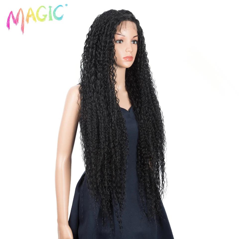 Magic Long Curly Ombre Black Blonde Platium Synthetic Lace Wigs for Black Women