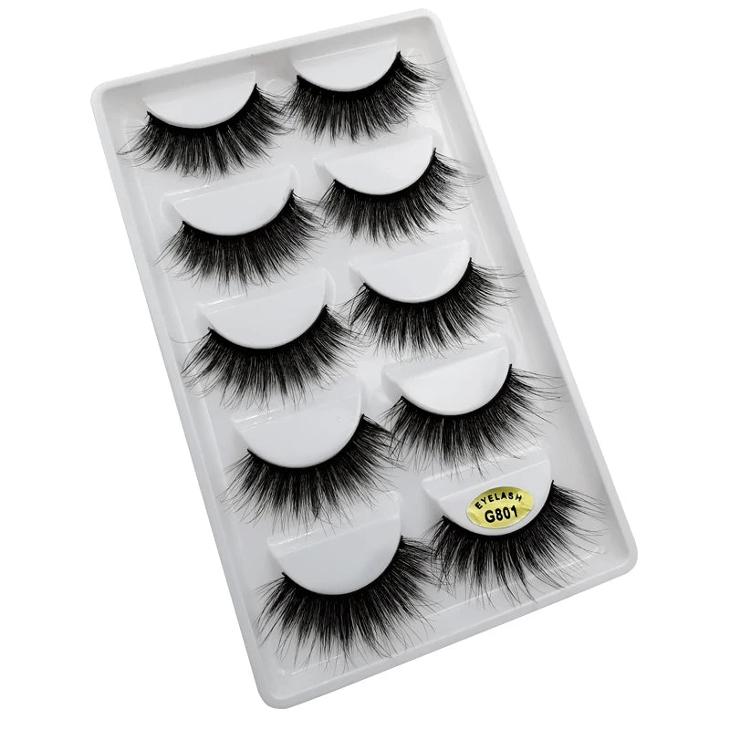 5 Pairs Mink EyeLashes 3D False Lashes Winged Thick Makeup Eye Lash Dramatic Lashes Natural Volume Soft Fake Eye Lashes G800