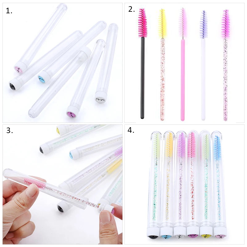 100PCS Disposable Eyelash Brushes Reusable Eyelashes Brush Lash Spoolies Brush Dust-proof Cleaner Storage Tubes Makeup Tool