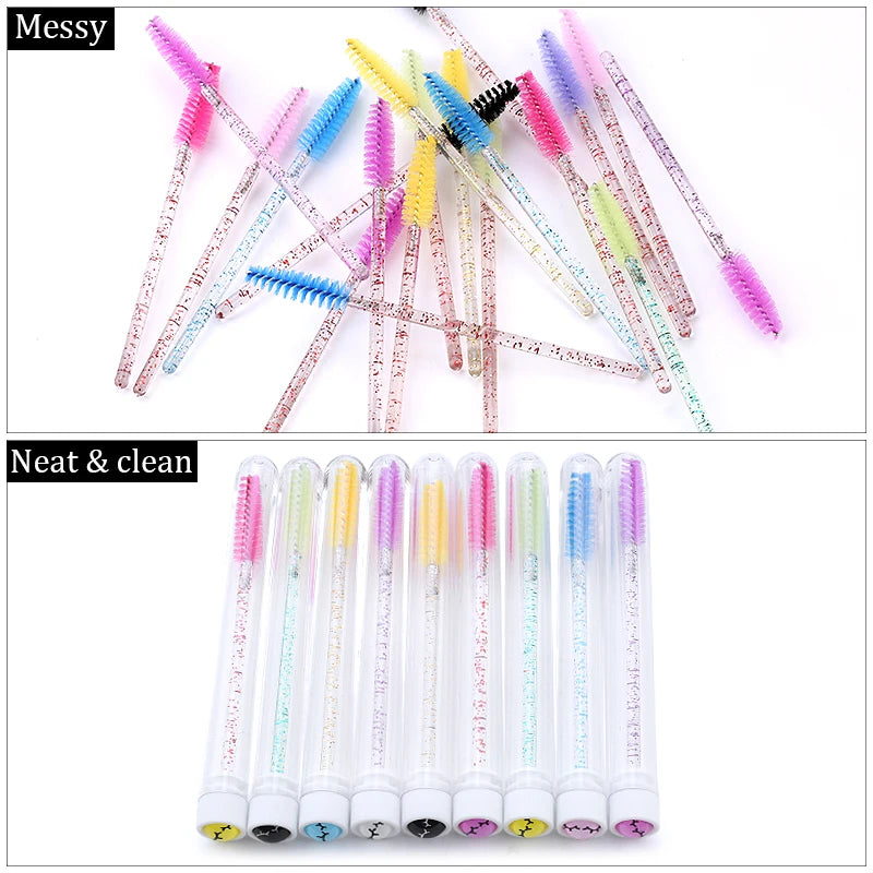 100PCS Disposable Eyelash Brushes Reusable Eyelashes Brush Lash Spoolies Brush Dust-proof Cleaner Storage Tubes Makeup Tool