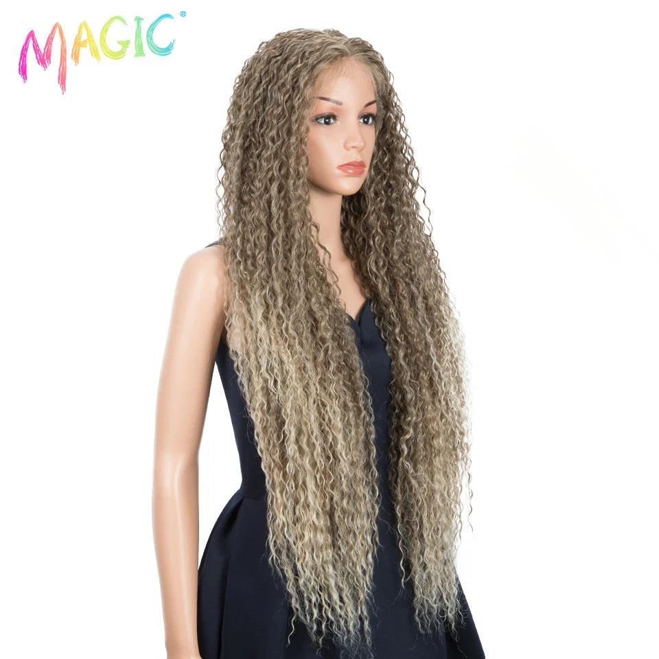 Magic Long Curly Ombre Black Blonde Platium Synthetic Lace Wigs for Black Women