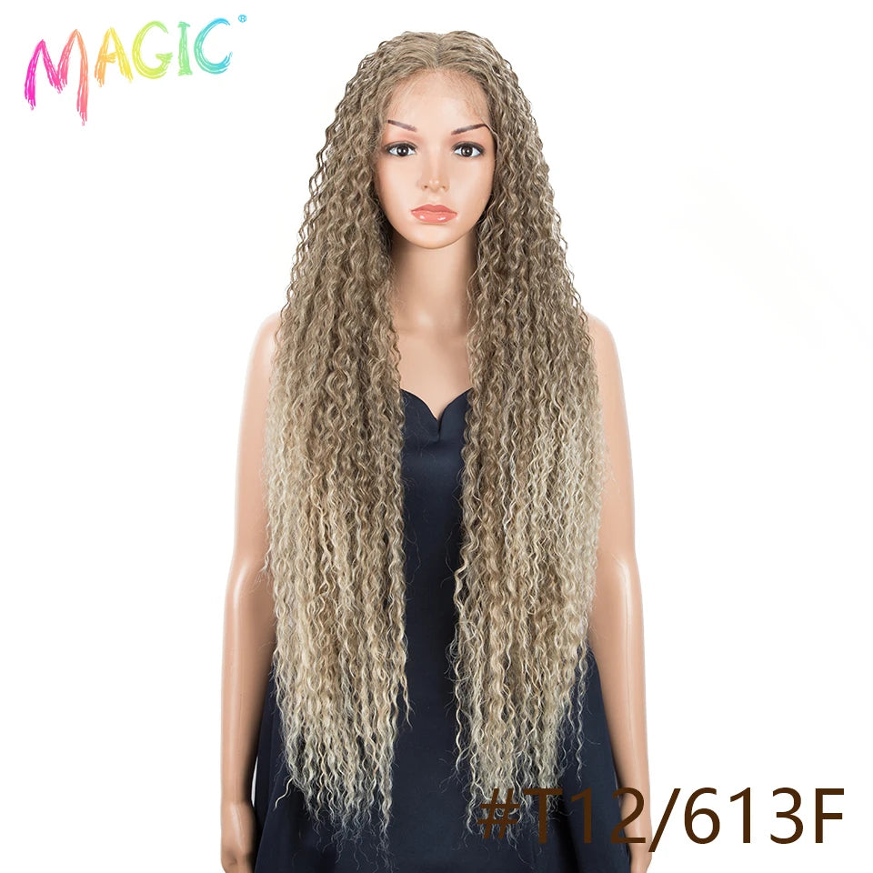 Magic Long Curly Ombre Black Blonde Platium Synthetic Lace Wigs for Black Women