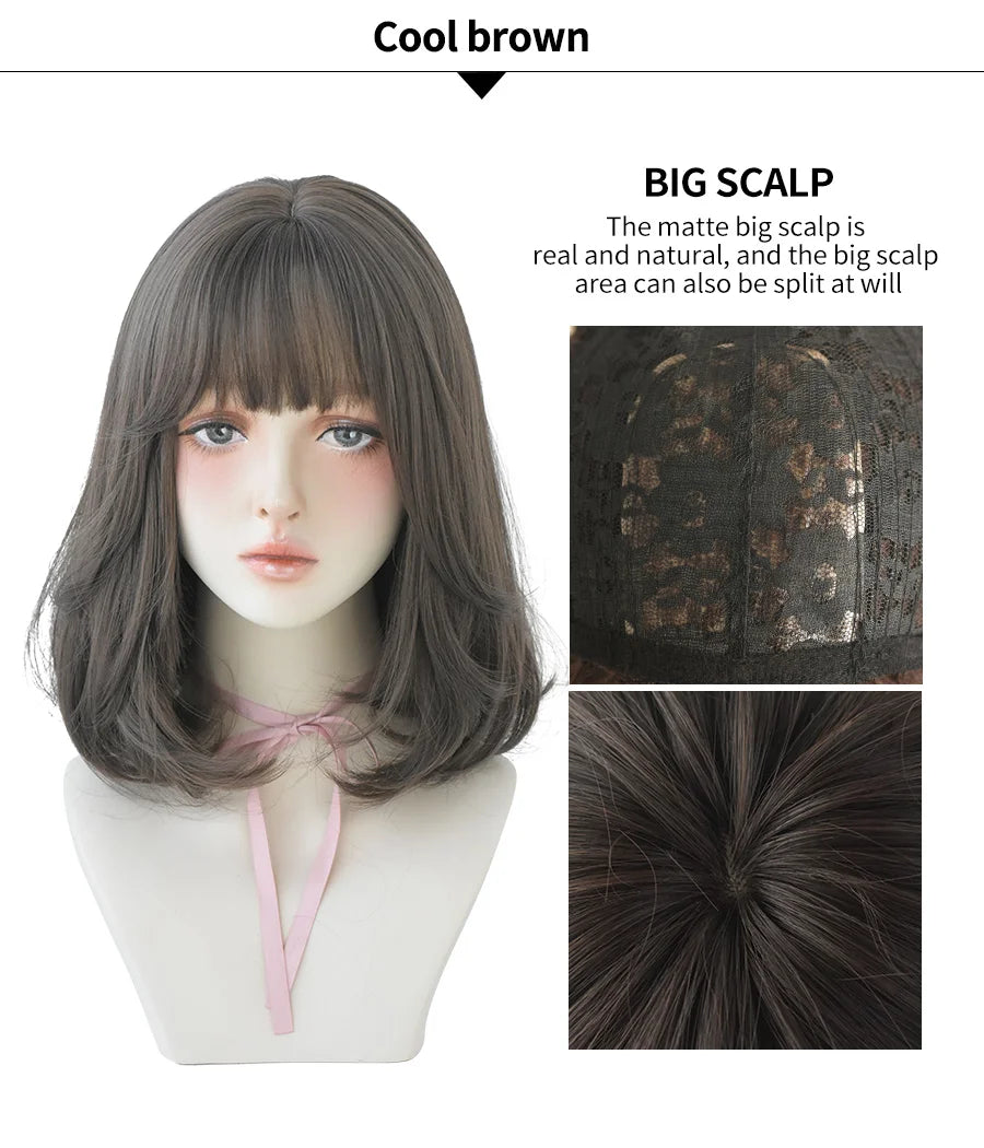 7JHH WIGS Natural Comfortable Synthetic Wig for Women Black Shoulder Straight Hair 14 Inch Fashion Hairstyle Wig