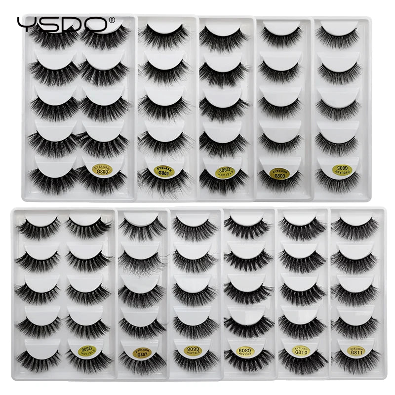 5 Pairs Mink EyeLashes 3D False Lashes Winged Thick Makeup Eye Lash Dramatic Lashes Natural Volume Soft Fake Eye Lashes G800