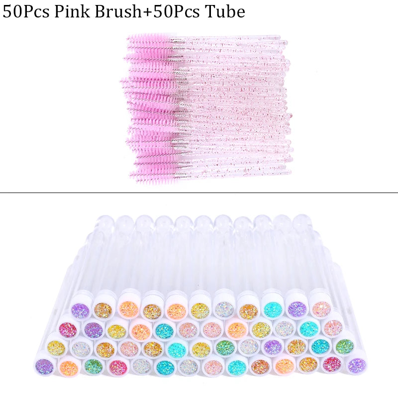 100PCS Disposable Eyelash Brushes Reusable Eyelashes Brush Lash Spoolies Brush Dust-proof Cleaner Storage Tubes Makeup Tool
