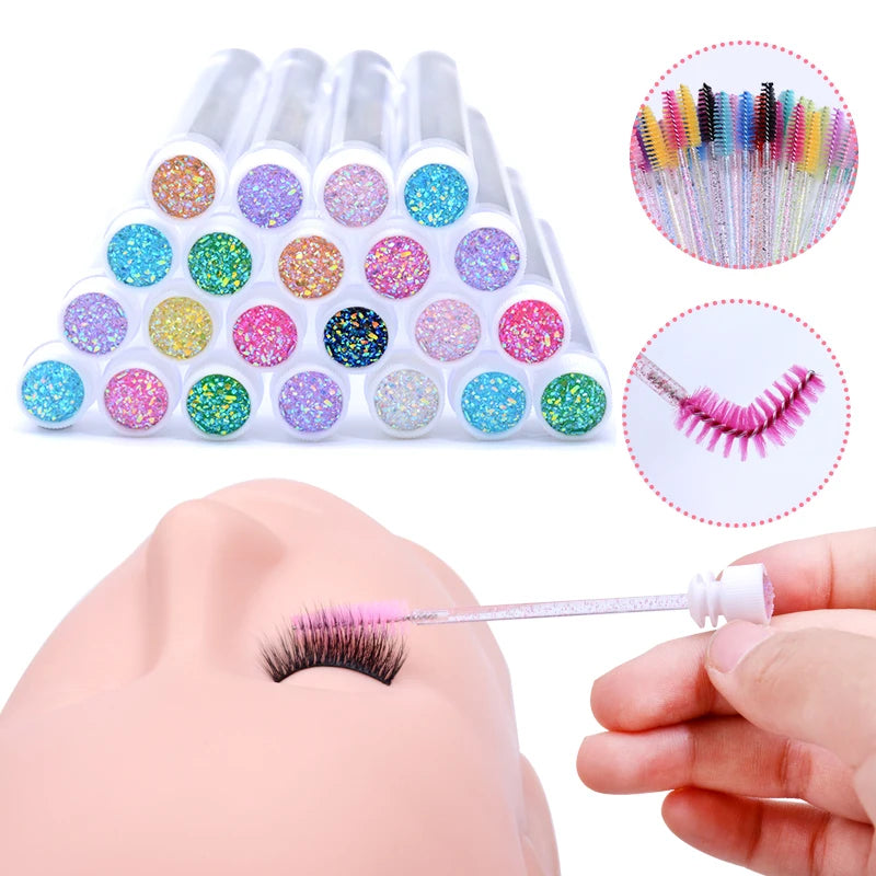 50sets Eyelash Mascara Wands With Tube Reusable Lash Spoolie Brush In Container Disposable Eyebrow Applicator Case