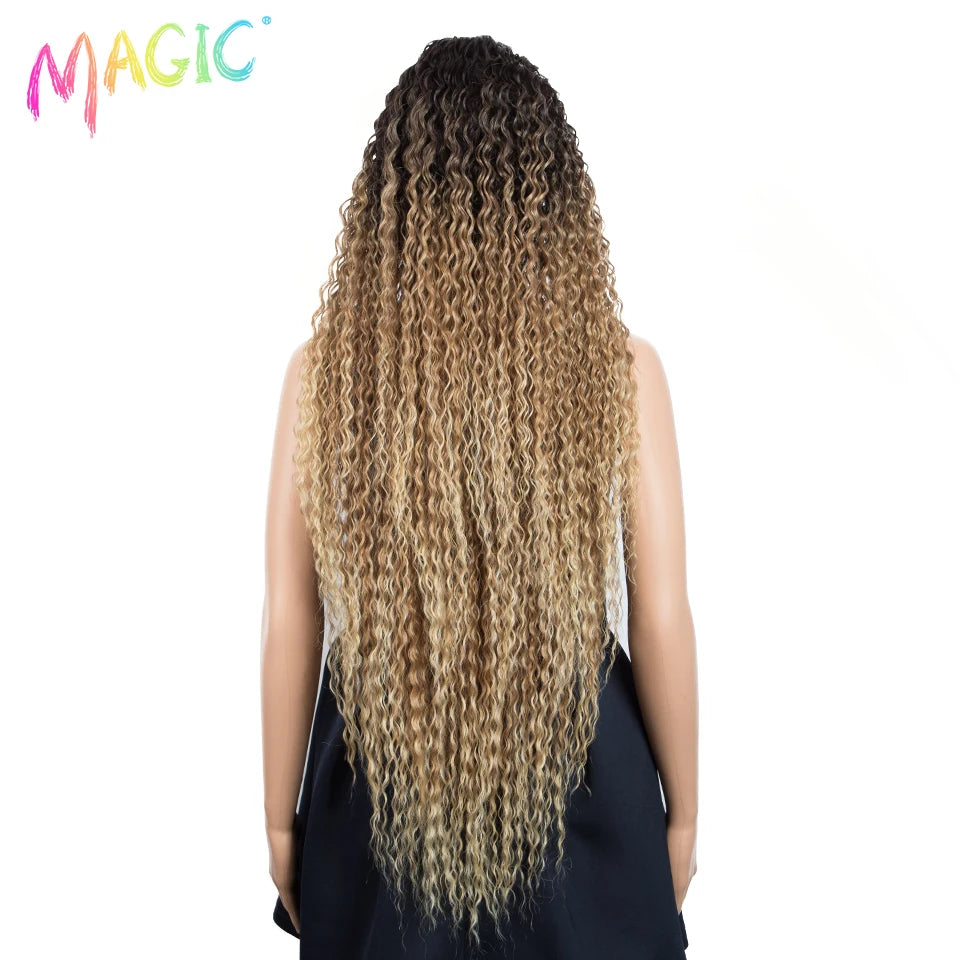 Magic Long Curly Ombre Black Blonde Platium Synthetic Lace Wigs for Black Women