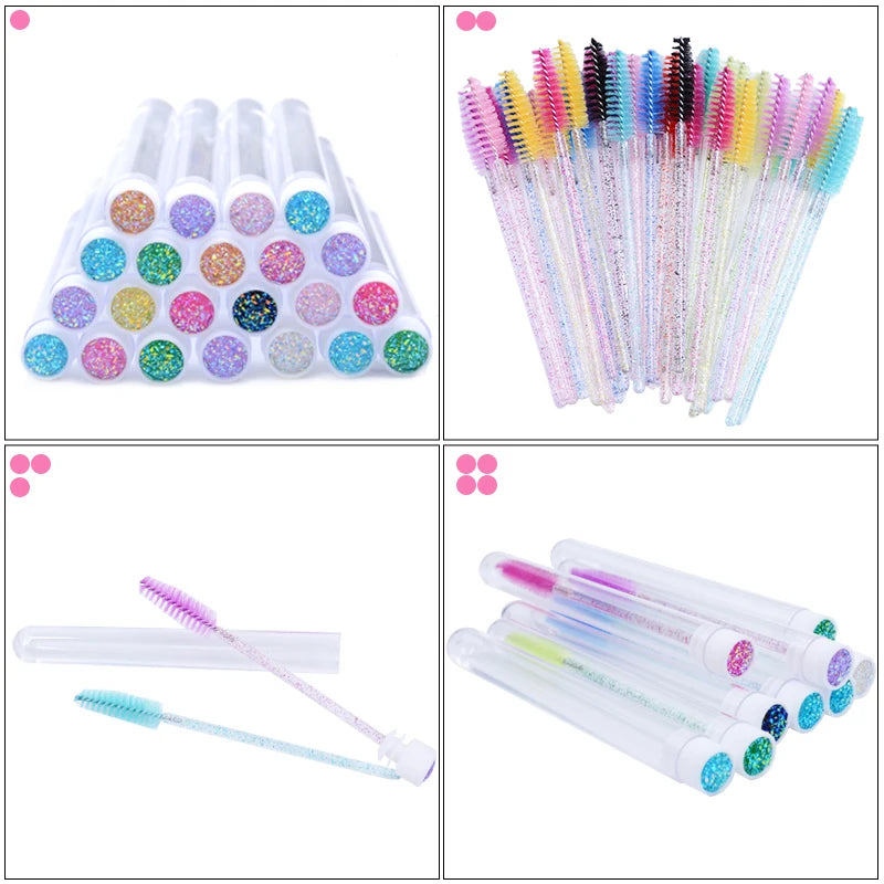 50sets Eyelash Mascara Wands With Tube Reusable Lash Spoolie Brush In Container Disposable Eyebrow Applicator Case