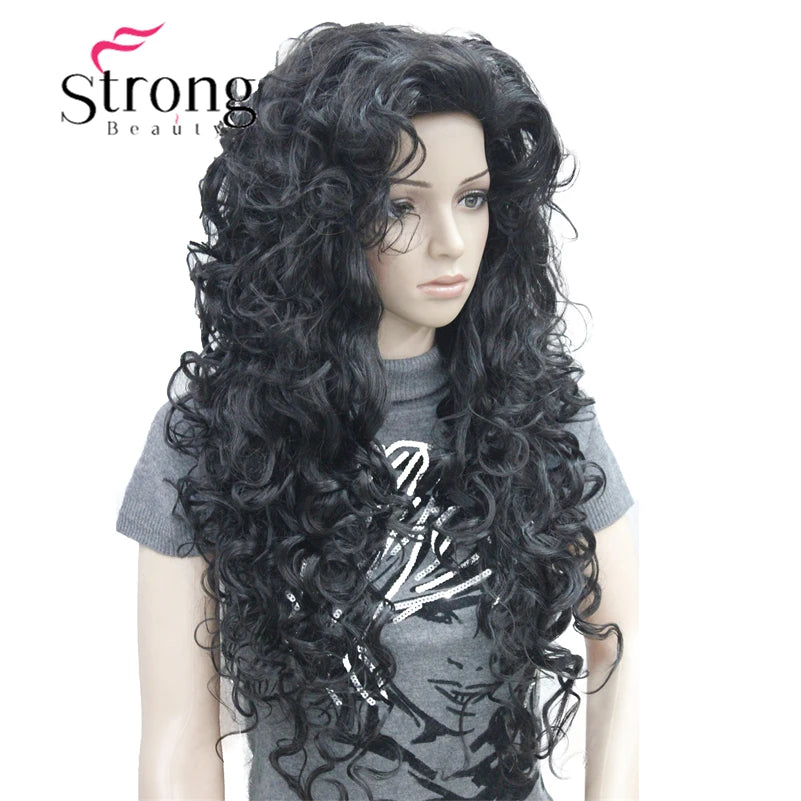 StrongBeauty Long Layers Thick Soft Bouncy Curls No Set Part Full Synthetic Wig Dark Brown Wigs for Women