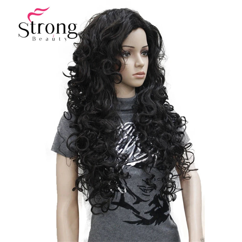 StrongBeauty Long Layers Thick Soft Bouncy Curls No Set Part Full Synthetic Wig Dark Brown Wigs for Women