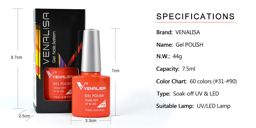 VENALISA 7.5ml Nail Gel Polish VIP4 HEMA Free Semi Permanent Soak off UV LED Nail Gel Varnish Full Coverage Nail Gel Lacquer