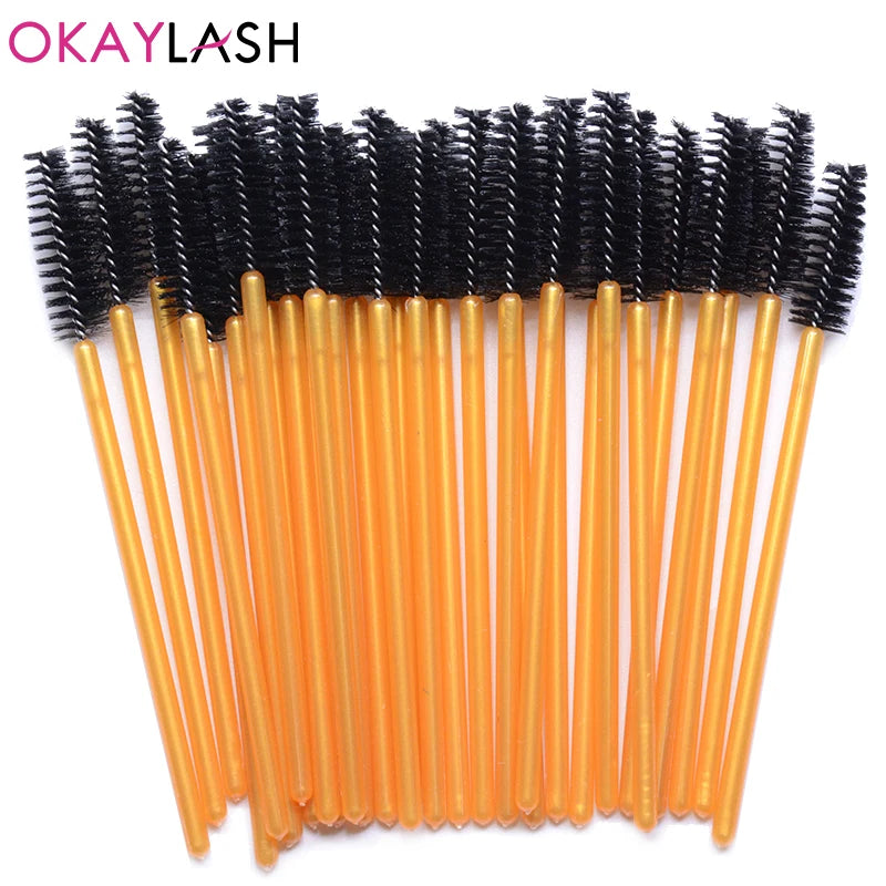 50Pcs Disposable Micro Glitter Eyelash Mascara Wands Mini Crystal Eye Lashes Brush Comb Eyebrow Spoolies Makeup Beauty Tools