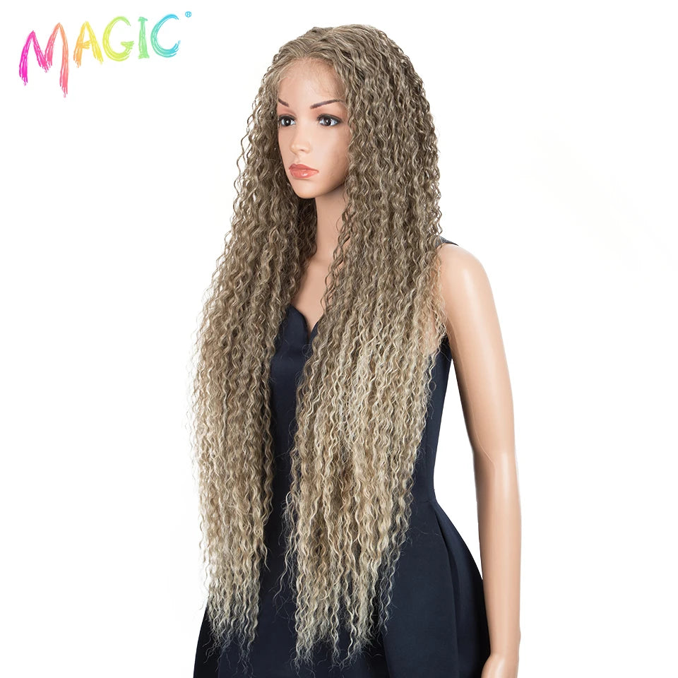 Magic Long Curly Ombre Black Blonde Platium Synthetic Lace Wigs for Black Women