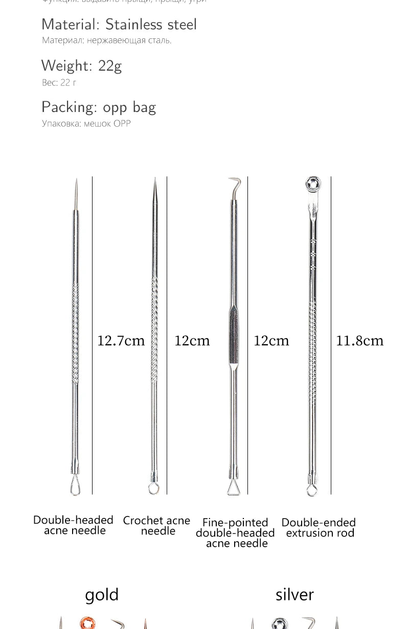 4 PCS Acne Blackhead Comedone Black Spot Pimple Blemish Remover Skin Care Women Beauty Acne Treatment Pore Cleanser Needle Hook
