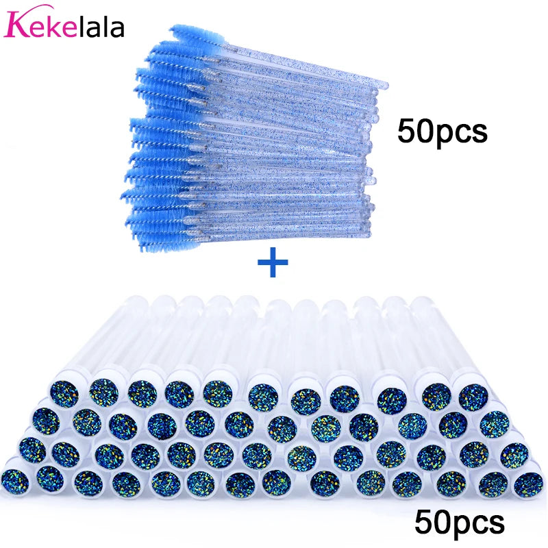 50sets Eyelash Mascara Wands With Tube Reusable Lash Spoolie Brush In Container Disposable Eyebrow Applicator Case