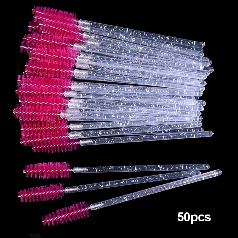 50Pcs Disposable Micro Glitter Eyelash Mascara Wands Mini Crystal Eye Lashes Brush Comb Eyebrow Spoolies Makeup Beauty Tools