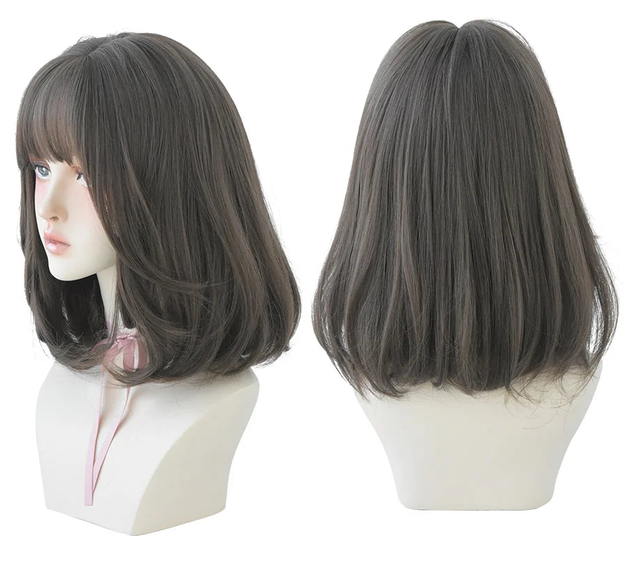 7JHH WIGS Natural Comfortable Synthetic Wig for Women Black Shoulder Straight Hair 14 Inch Fashion Hairstyle Wig