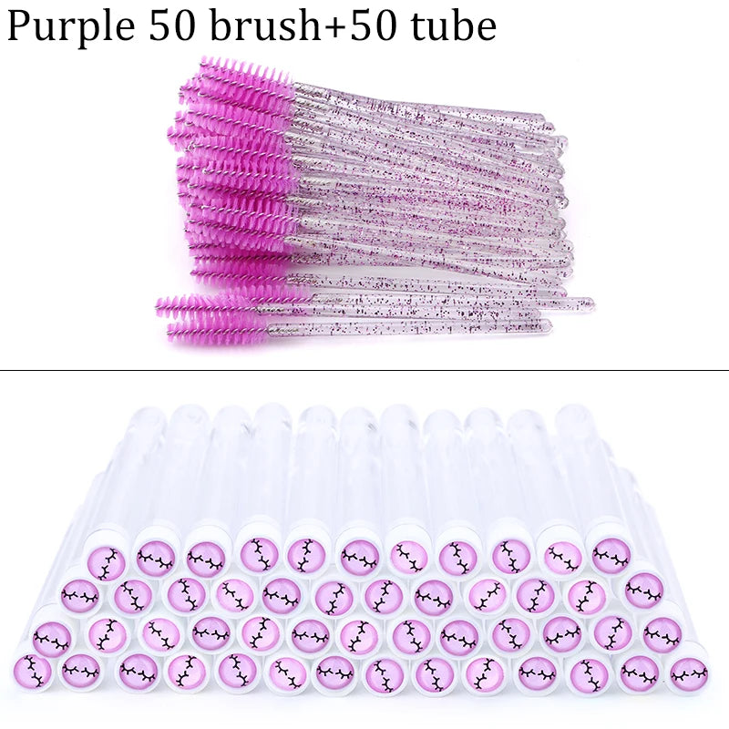 100PCS Disposable Eyelash Brushes Reusable Eyelashes Brush Lash Spoolies Brush Dust-proof Cleaner Storage Tubes Makeup Tool