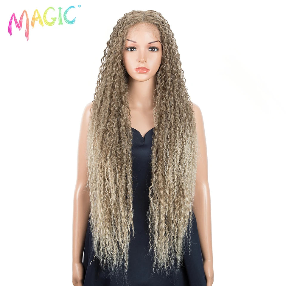 Magic Long Curly Ombre Black Blonde Platium Synthetic Lace Wigs for Black Women