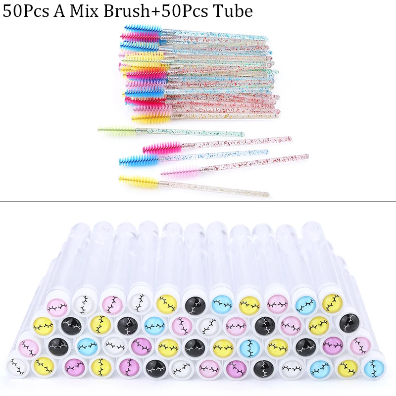 100PCS Disposable Eyelash Brushes Reusable Eyelashes Brush Lash Spoolies Brush Dust-proof Cleaner Storage Tubes Makeup Tool