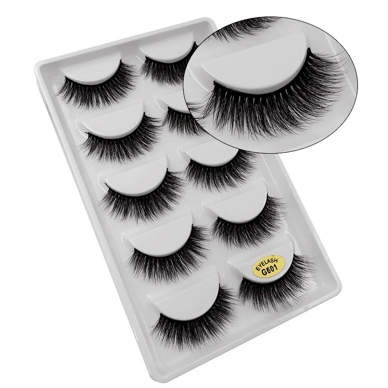 5 Pairs Mink EyeLashes 3D False Lashes Winged Thick Makeup Eye Lash Dramatic Lashes Natural Volume Soft Fake Eye Lashes G800