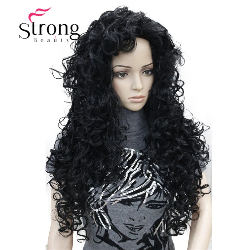 StrongBeauty Long Layers Thick Soft Bouncy Curls No Set Part Full Synthetic Wig Dark Brown Wigs for Women