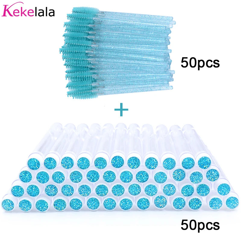50sets Eyelash Mascara Wands With Tube Reusable Lash Spoolie Brush In Container Disposable Eyebrow Applicator Case