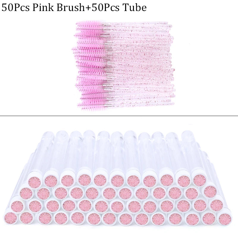 100PCS Disposable Eyelash Brushes Reusable Eyelashes Brush Lash Spoolies Brush Dust-proof Cleaner Storage Tubes Makeup Tool